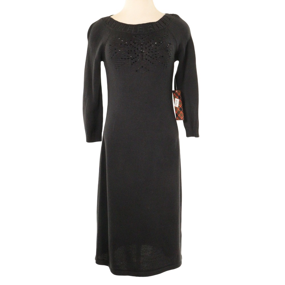Lauren Ralph Lauren Sweater Dress Beaded‎ Knit Black Cotton Women S NWT